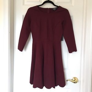 Burgundy Scallop Skater Dress